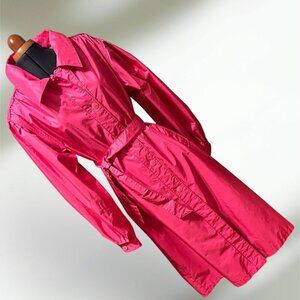 Dorset Designs 1980's Button-Up Belted Trench Coat Size 16 Pink Polyester & Nylo